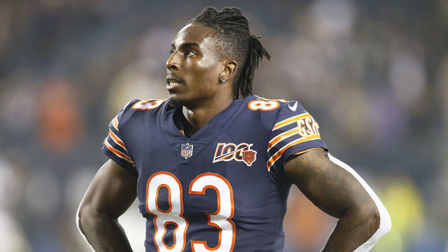 CHICAGO, ILLINOIS - OCTOBER 20: Javon Wims #83 of the Chicago Bears plays against the New Orleans Saints at Soldier Field on October 20, 2019 in Chicago, Illinois.