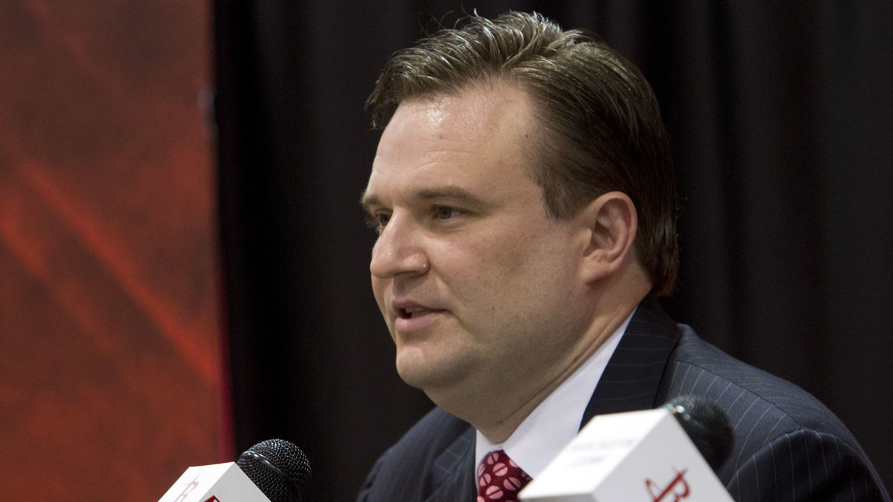 HOUSTON, TX - JULY 19: Daryl Morey, general manager of the Houston Rockets speaks during a press conference announcing the signing of Jeremy Lin at Toyota Center on July 19, 2012 in Houston, Texas.