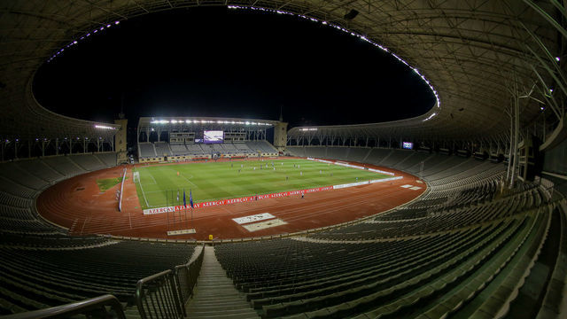 BAKU, AZERBAIJAN - AUGUST 18: General view match between Qarabag and Sileks without fans during the UEFA Champions League First Qualifying Round match between Qarabag FC and Sileks FC at Tofig Bahramov Stadium on August 18, 2020 in Baku, Azerbaijan.