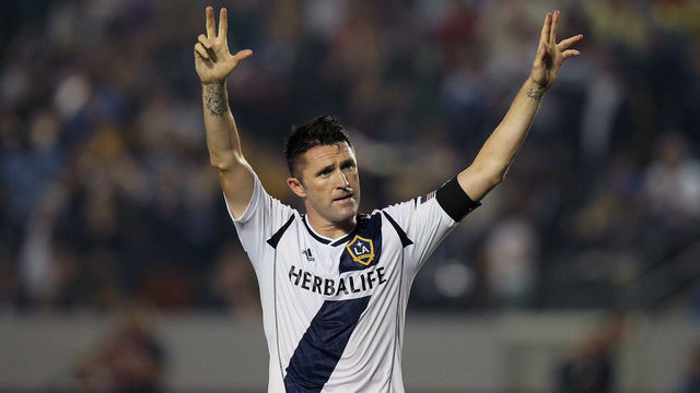 LOS ANGELES, CA - JULY 04: Robbie Keane #7 of the Los Angeles Galaxy celebrates after converting his second penalty kick for a goal in the second half of the MLS match against the Columbus Crew at StubHub Center on July 4, 2013 in Los Angeles, California. Keane's gave the Galaxy a 2-1 lead. The Galaxy defeated the Crew 2-1.