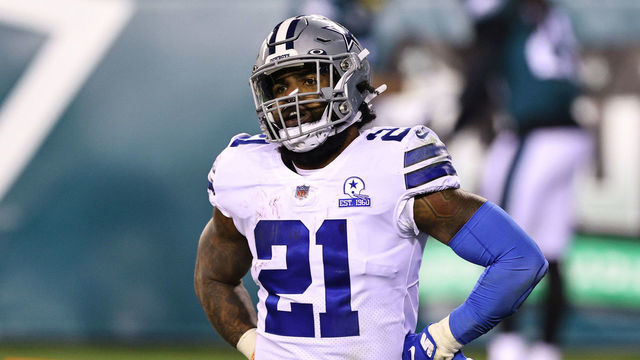 PHILADELPHIA, PENNSYLVANIA - NOVEMBER 01: Running back Ezekiel Elliott #21 of the Dallas Cowboys looks on as Rodney McLeod #23 of the Philadelphia Eagles celebrates with Avonte Maddox #29 in the background after McLeod ran back a fumble for a touchdown in the fourth quarter of the game against the Dallas Cowboys at Lincoln Financial Field on November 01, 2020 in Philadelphia, Pennsylvania. The Eagles defeated the Cowboys 23-9.