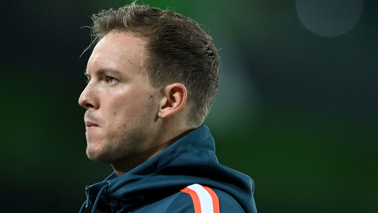 MOENCHENGLADBACH, GERMANY - OCTOBER 31: Leipzig's head coach Julian Nagelsmann looks ahead of the Bundesliga match between Borussia Moenchengladbach and RB Leipzig at Borussia-Park on October 31, 2020 in Moenchengladbach, Germany.