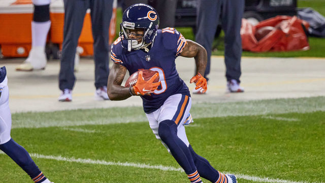CHICAGO, IL - OCTOBER 08: Chicago Bears Wide Receiver Ted Ginn (19) runs with the football in game action during a NFL game between the Chicago Bears and the Tampa Bay Buccaneers on October 8th, 2020, at Soldier Field in Chicago, IL.