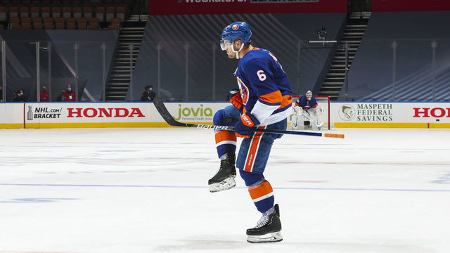 TORONTO, ONTARIO - AUGUST 04: Ryan Pulock #6 of the New York Islanders celebrates after scoring against the Florida Panthers during the second period in Game Two of the Eastern Conference Qualification Round at Scotiabank Arena on August 04, 2020 in Toronto, Ontario.