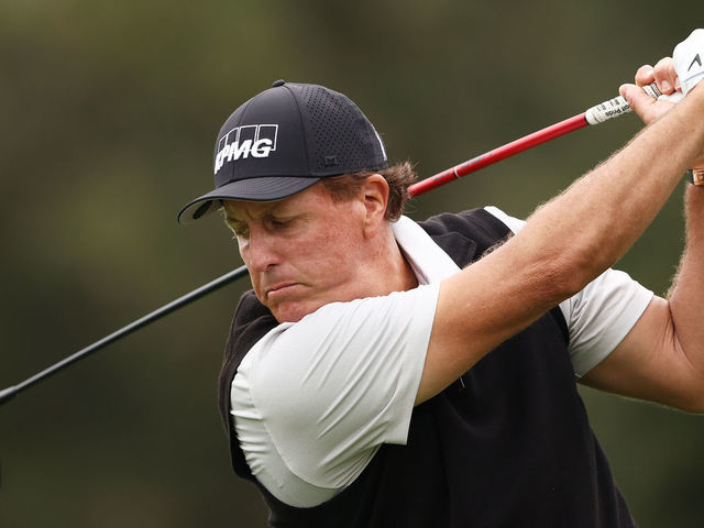 THOUSAND OAKS, CALIFORNIA - OCTOBER 23: Phil Mickelson of the United States plays his shot from the first tee during the second round of the Zozo Championship @ Sherwood on October 23, 2020 in Thousand Oaks, California.