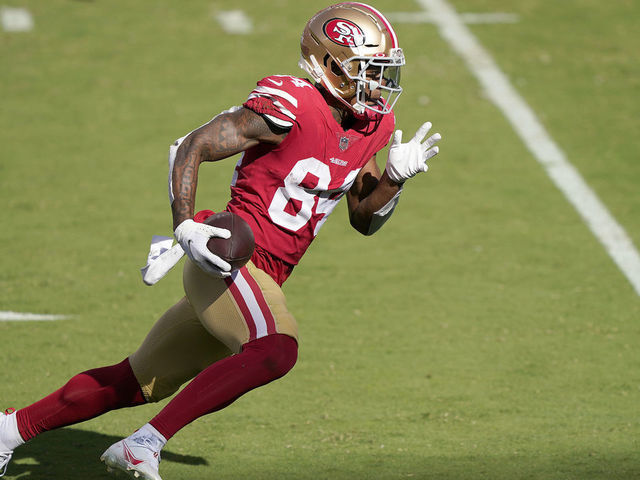 San Francisco 49ers' Kendrick Bourne (84) runs against Kansas City