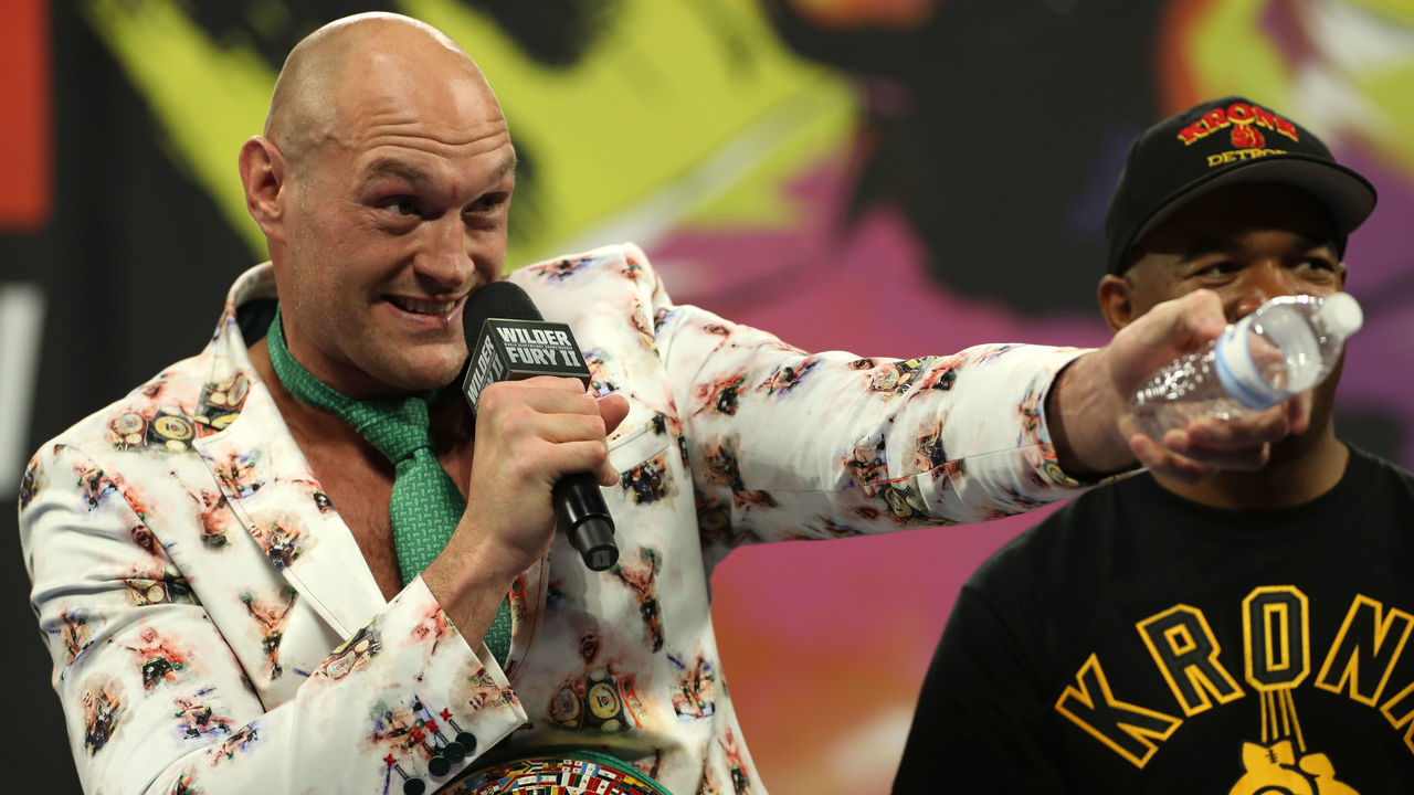 Tyson Fury during the post-fight press conference at the MGM Grand, Las Vegas.