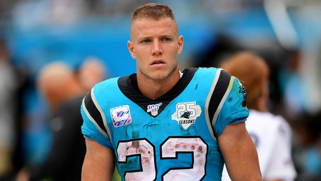 CHARLOTTE, NORTH CAROLINA - OCTOBER 06: Christian McCaffrey #22 of the Carolina Panthers during the second half of their game against the Jacksonville Jaguars at Bank of America Stadium on October 06, 2019 in Charlotte, North Carolina.