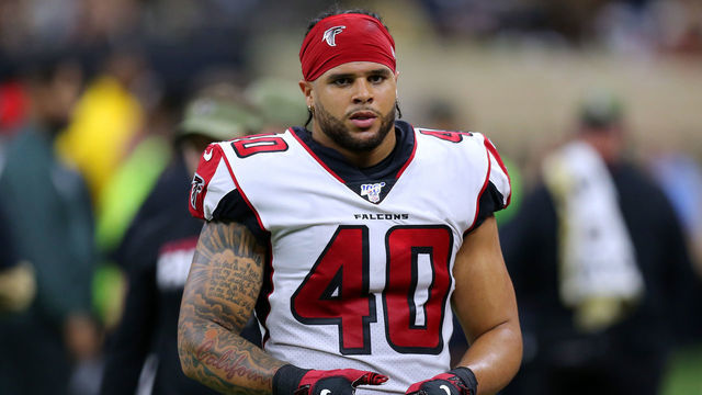NEW ORLEANS, LOUISIANA - NOVEMBER 10: Keith Smith #40 of the Atlanta Falcons reacts during a game against the New Orleans Saints at the Mercedes Benz Superdome on November 10, 2019 in New Orleans, Louisiana.