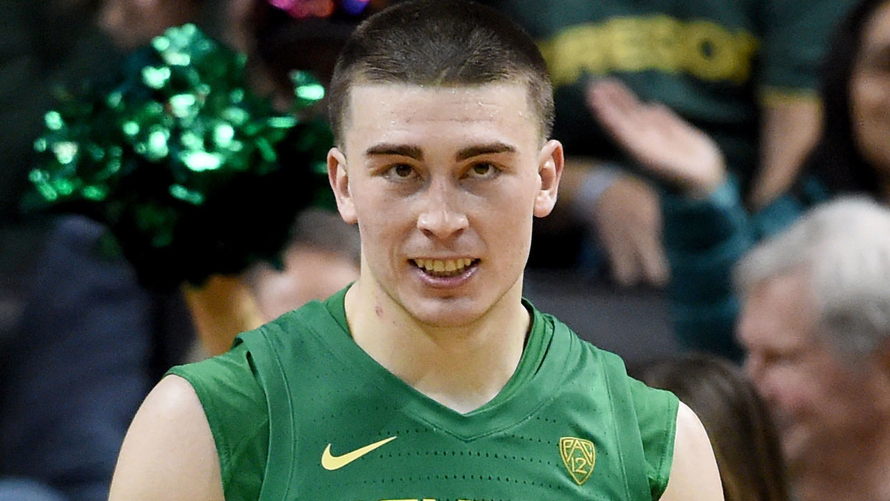 EUGENE, OREGON - MARCH 07: Payton Pritchard #3 of the Oregon Ducks reacts to making a shot during the second half against the Stanford Cardinal at Matthew Knight Arena on March 07, 2020 in Eugene, Oregon. Oregon won 80-67.