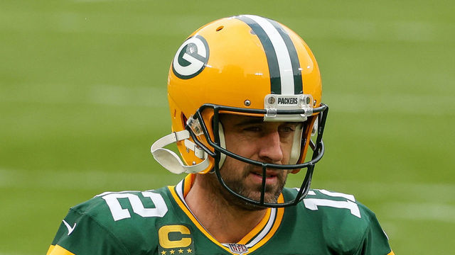 GREEN BAY, WISCONSIN - NOVEMBER 01: Aaron Rodgers #12 of the Green Bay Packers looks on before the game against the Minnesota Vikings at Lambeau Field on November 01, 2020 in Green Bay, Wisconsin.