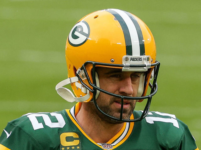 GREEN BAY, WISCONSIN - NOVEMBER 01: Aaron Rodgers #12 of the Green Bay Packers looks on before the game against the Minnesota Vikings at Lambeau Field on November 01, 2020 in Green Bay, Wisconsin.