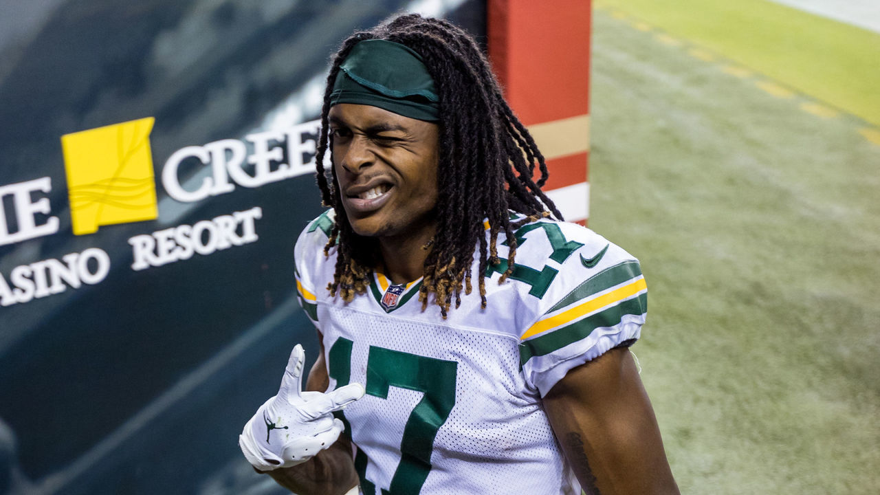 SANTA CLARA, CA - NOVEMBER 05: Green Bay Packers Wide Receiver Davante Adams (17) heads off the field after Green Bays victory in the NFL football game between the Green Bay Packers and San Francisco 49ers on November 5, 2020 at Levis Stadium in Santa Clara, CA.