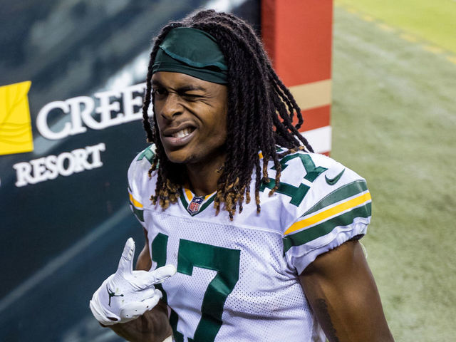 SANTA CLARA, CA - NOVEMBER 05: Green Bay Packers Wide Receiver Davante Adams (17) heads off the field after Green Bays victory in the NFL football game between the Green Bay Packers and San Francisco 49ers on November 5, 2020 at Levis Stadium in Santa Clara, CA.
