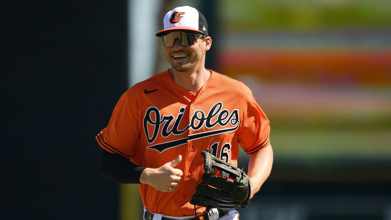 DUNEDIN, FLORIDA - FEBRUARY 29: Trey Mancini #16 of the Baltimore Orioles in action during the spring training game against the Miami Marlins at Ed Smith Stadium on February 29, 2020 in Sarasota, Florida.