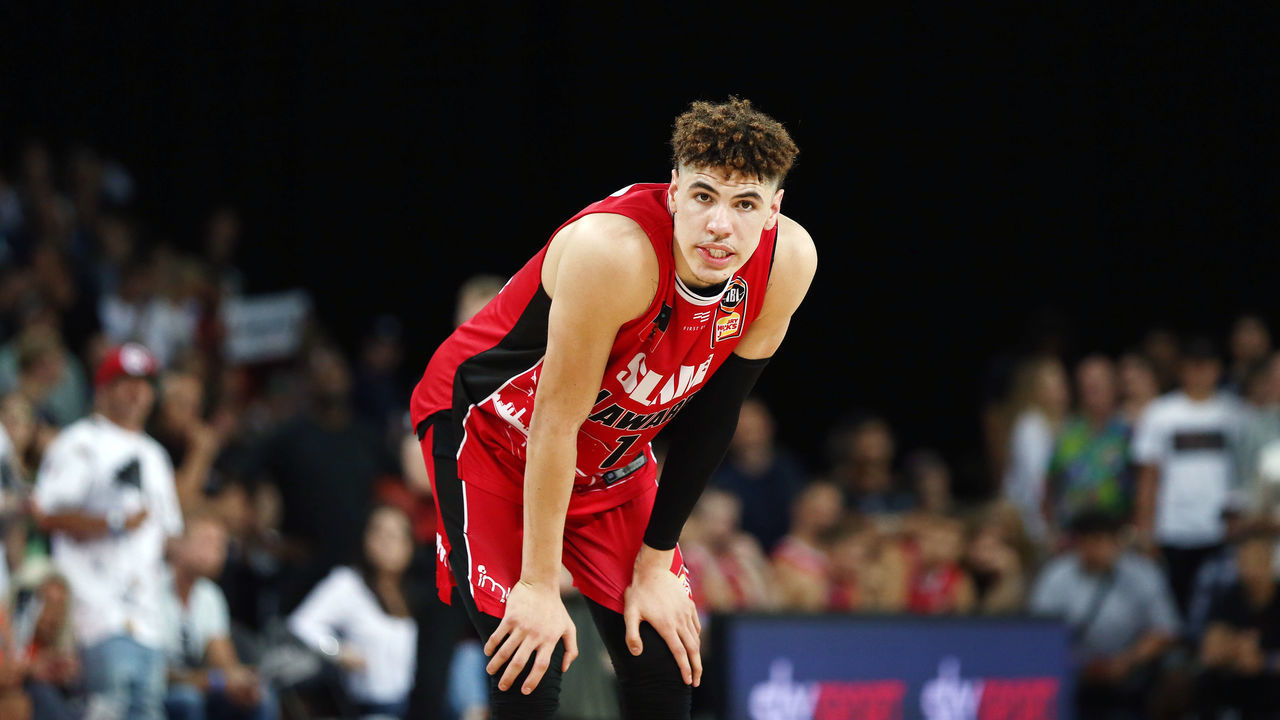 AUCKLAND, NEW ZEALAND - NOVEMBER 30: LaMelo Ball of the Hawks looks on during the round 9 NBL match between the New Zealand Breakers and the Illawarra Hawks at Spark Arena on November 30, 2019 in Auckland, New Zealand.