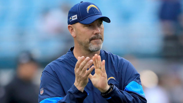 JACKSONVILLE, FLORIDA - DECEMBER 08: Defensive coordinator Gus Bradley of the Los Angeles Chargers smiles prior to the game against the Jacksonville Jaguars at TIAA Bank Field on December 08, 2019 in Jacksonville, Florida.