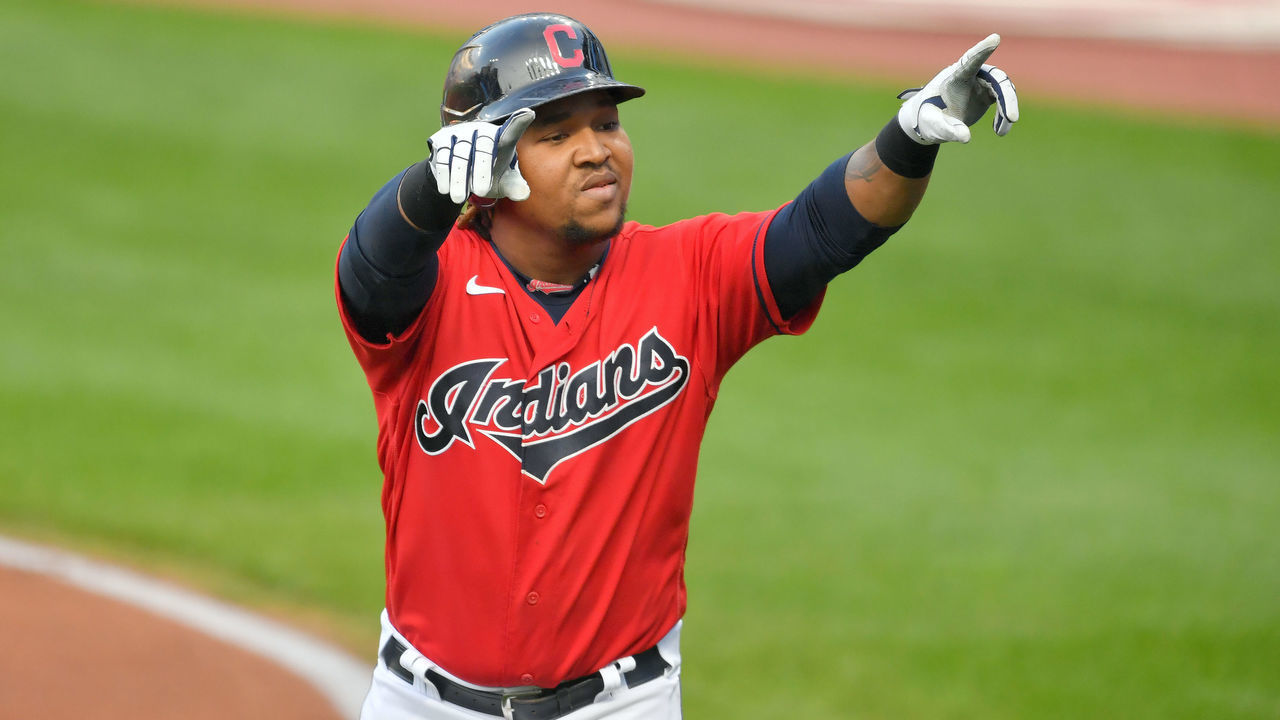 CLEVELAND, OHIO - SEPTEMBER 21: Jose Ramirez #11 of the Cleveland Indians celebrates after hitting a two-run homer during the first inning against the Chicago White Sox at Progressive Field on September 21, 2020 in Cleveland, Ohio.