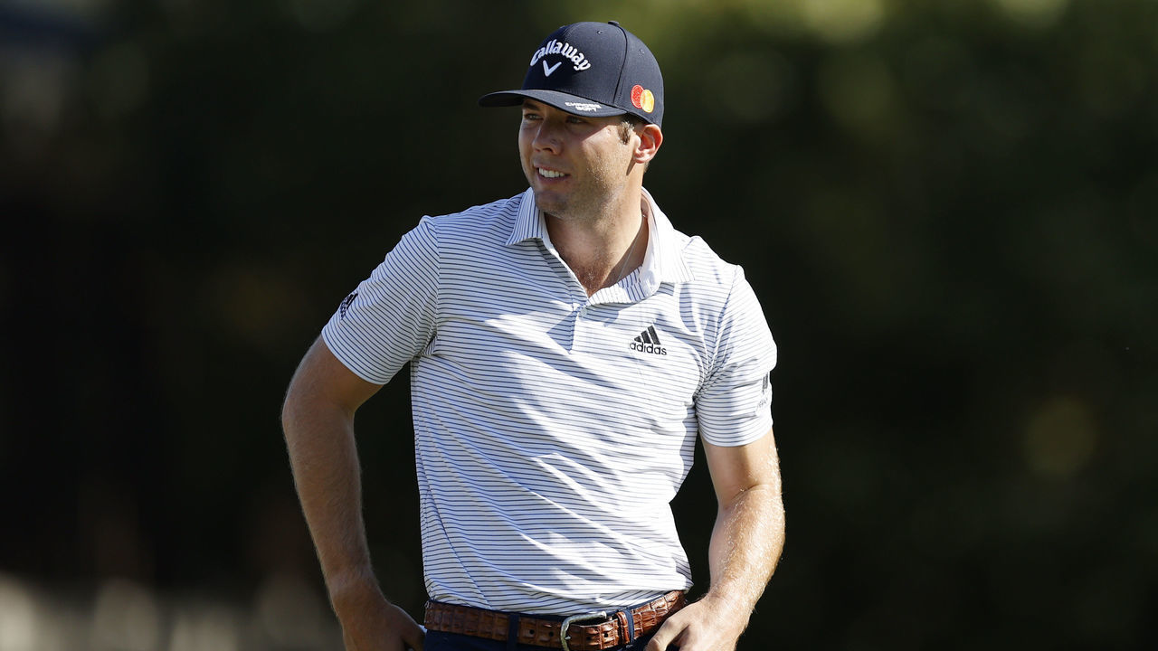 HOUSTON, TEXAS - NOVEMBER 07: Sam Burns of the United States reacts during the third round of the Houston Open at Memorial Park Golf Course on November 07, 2020 in Houston, Texas.