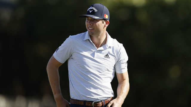 HOUSTON, TEXAS - NOVEMBER 07: Sam Burns of the United States reacts during the third round of the Houston Open at Memorial Park Golf Course on November 07, 2020 in Houston, Texas.