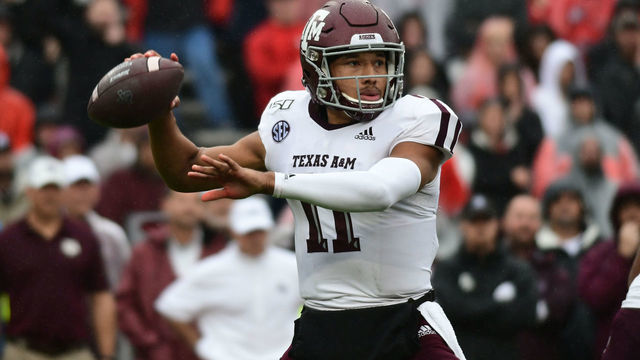 ATHENS, GA - NOVEMBER 23: Texas A&M Aggies Quarterback Kellen Mond (11) passes the ball during the game between the Texas A&M Aggies and the Georgia Bulldogs on November 23, 2019, at Sanford Stadium in Athens, GA.