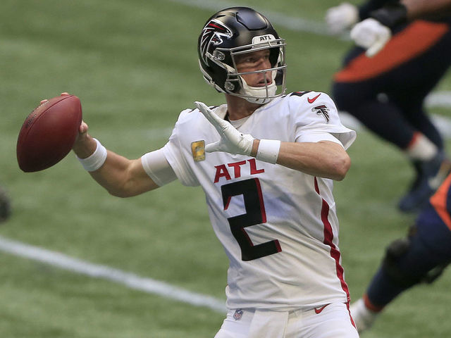 Atlanta Falcons quarterback Matt Ryan (2) drops back to pass in a