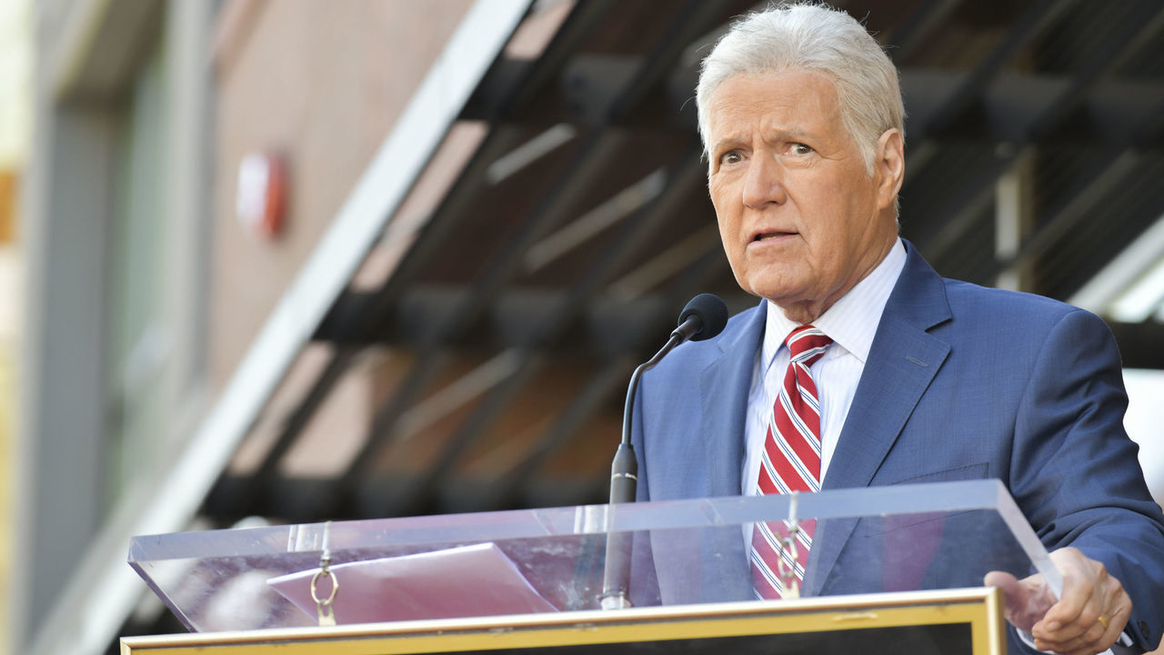HOLLYWOOD, CALIFORNIA - NOVEMBER 01: Alex Trebek speaks at Harry Friedman Honored With A Star On The Hollywood Walk Of Fame on November 01, 2019 in Hollywood, California.