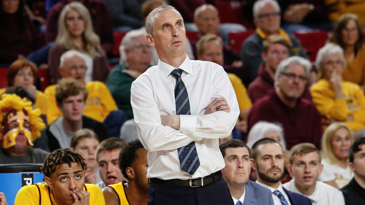 TEMPE, AZ - FEBRUARY 22: Arizona State Sun Devils head coach Bobby Hurley looks on during the college basketball game between the Oregon State Beavers and the Arizona State Sun Devils on February 22, 2020 at Desert Financial Arena in Tempe, Arizona.