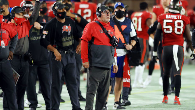 TAMPA, FLORIDA - NOVEMBER 08: Head coach Bruce Arians of the Tampa Bay Buccaneers stands on the sideline during the second half against the New Orleans Saints at Raymond James Stadium on November 08, 2020 in Tampa, Florida.