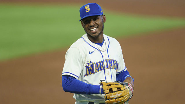 SEATTLE, WA - AUGUST 23: Kyle Lewis #1 of the Seattle Mariners takes the field during a game against the Texas Rangers at T-Mobile Park on August 23, 2020 in Seattle, Washington. The Mariners won 4-1.