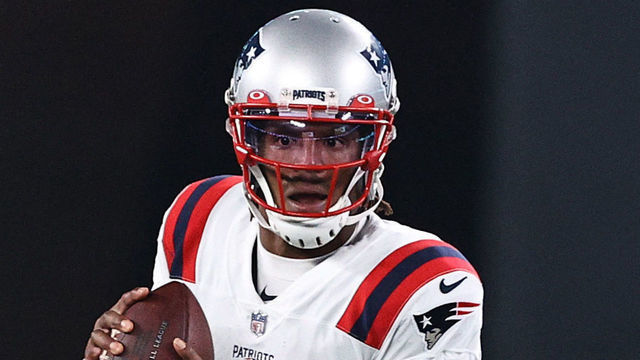 EAST RUTHERFORD, NEW JERSEY - NOVEMBER 09: Cam Newton #1 of the New England Patriots looks to pass during the second half against the New York Jets at MetLife Stadium on November 09, 2020 in East Rutherford, New Jersey.