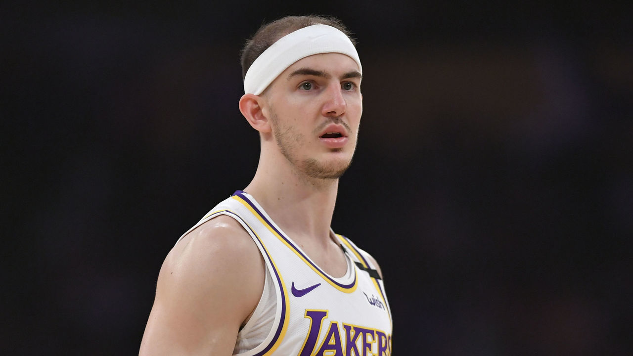 LOS ANGELES, CA - JANUARY 05: Alex Caruso #4 of the Los Angeles Lakers during game against the Detroit Pistons at Staples Center on January 5, 2020 in Los Angeles, California. Lakers won 106-99. NOTE TO USER: User expressly acknowledges and agrees that, by downloading and/or using this photograph, user is consenting to the terms and conditions of the Getty Images License Agreement.