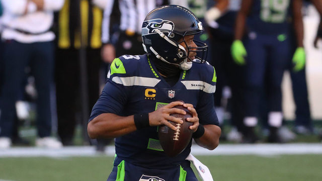 SEATTLE, WASHINGTON - NOVEMBER 01: Quarterback Russell Wilson #3 of the Seattle Seahawks looks to pass against the San Francisco 49ers in the second quarter of the game at CenturyLink Field on November 01, 2020 in Seattle, Washington.