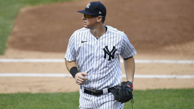 NEW YORK, NEW YORK - SEPTEMBER 27: DJ LeMahieu #26 of the New York Yankees looks on during the second inning against the Miami Marlins at Yankee Stadium on September 27, 2020 in the Bronx borough of New York City.