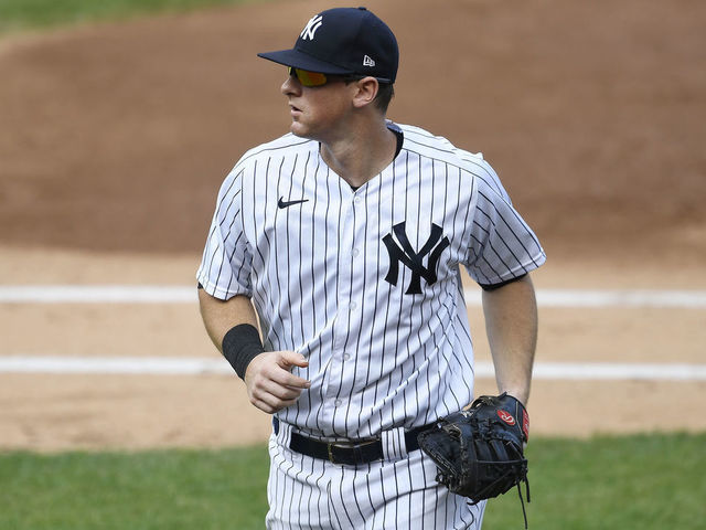 NEW YORK, NEW YORK - SEPTEMBER 27: DJ LeMahieu #26 of the New York Yankees looks on during the second inning against the Miami Marlins at Yankee Stadium on September 27, 2020 in the Bronx borough of New York City.