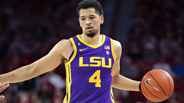 FAYETTEVILLE, AR - MARCH 4: Skylar Mays #4 of the LSU Tigers runs the offense during a game against the Arkansas Razorbacks at Bud Walton Arena on March 4, 2020 in Fayetteville, Arkansas. The Razorbacks defeated the Tigers 99-90.