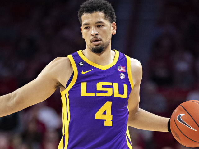 FAYETTEVILLE, AR - MARCH 4: Skylar Mays #4 of the LSU Tigers runs the offense during a game against the Arkansas Razorbacks at Bud Walton Arena on March 4, 2020 in Fayetteville, Arkansas. The Razorbacks defeated the Tigers 99-90.