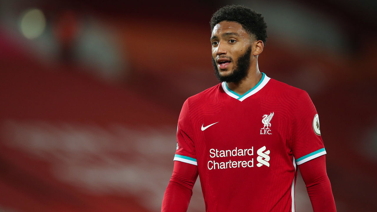 LIVERPOOL, ENGLAND - SEPTEMBER 28: Joe Gomez of Liverpool during the Premier League match between Liverpool and Arsenal at Anfield on September 28, 2020 in Liverpool, United Kingdom. Sporting stadiums around the UK remain under strict restrictions due to the Coronavirus Pandemic as Government social distancing laws prohibit fans inside venues resulting in games being played behind closed doors.