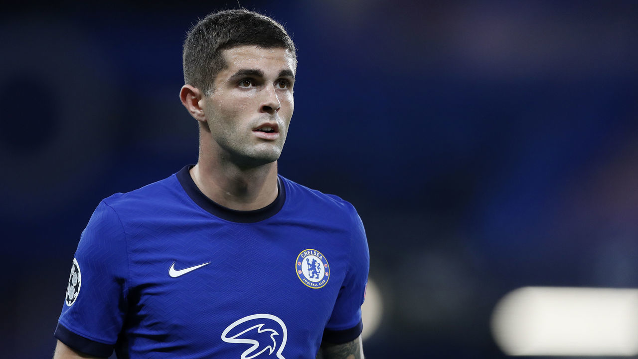 LONDON, ENGLAND - OCTOBER 20: Christian Pulisic of Chelsea looks on during the UEFA Champions League Group E stage match between Chelsea FC and FC Sevilla at Stamford Bridge on October 20, 2020 in London, England. Sporting stadiums around the UK remain under strict restrictions due to the Coronavirus Pandemic as Government social distancing laws prohibit fans inside venues resulting in games being played behind closed doors.