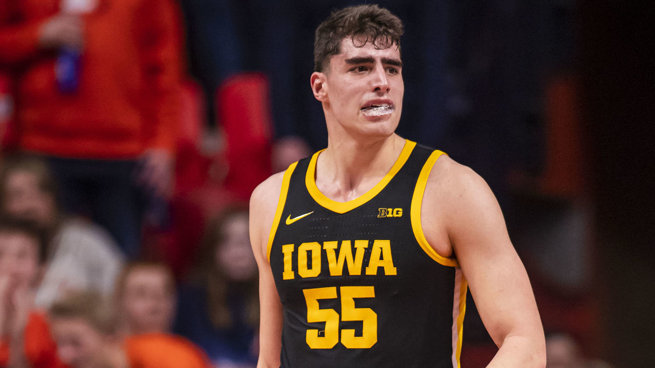 CHAMPAIGN, IL - MARCH 08: Luka Garza #55 of the Iowa Hawkeyes is seen during the game against the Illinois Fighting Illini at State Farm Center on March 8, 2020 in Champaign, Illinois.