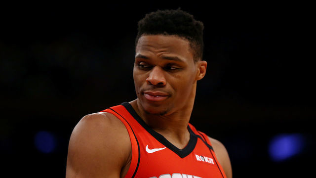 NEW YORK, NEW YORK - MARCH 02: Russell Westbrook #0 of the Houston Rockets in action against the New York Knicks at Madison Square Garden on March 02, 2020 in New York City. New York Knicks defeated the Houston Rockets 125-123.