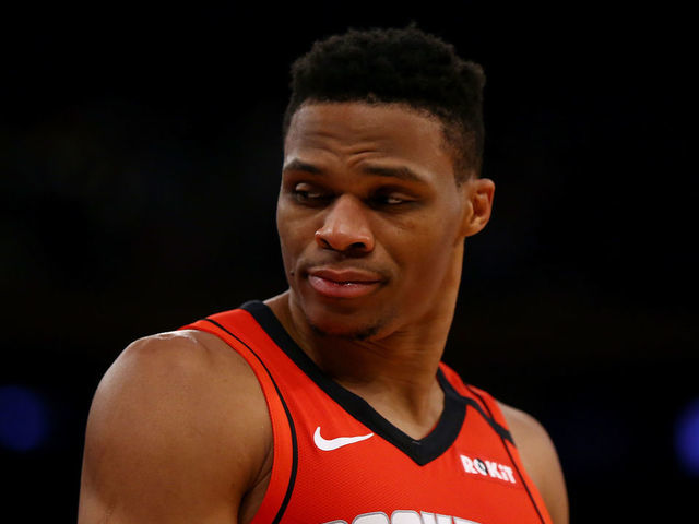 NEW YORK, NEW YORK - MARCH 02: Russell Westbrook #0 of the Houston Rockets in action against the New York Knicks at Madison Square Garden on March 02, 2020 in New York City. New York Knicks defeated the Houston Rockets 125-123.