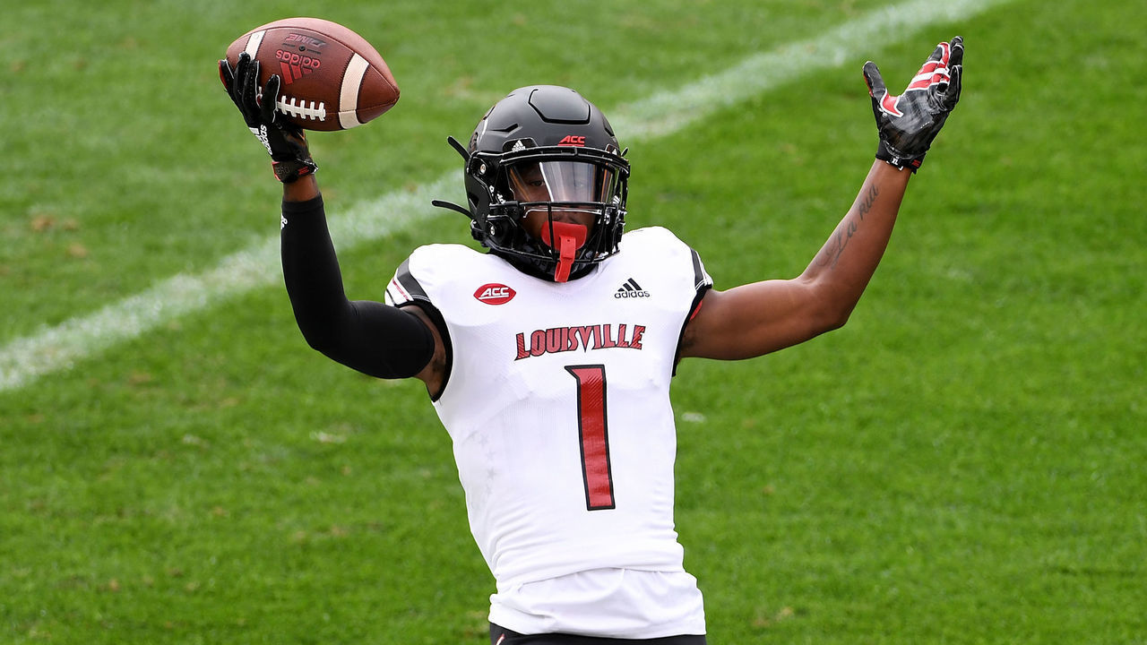 PITTSBURGH, PA - SEPTEMBER 26: Tutu Atwell #1 of the Louisville Cardinals in action during the game against the Pittsburgh Panthers at Heinz Field on September 26, 2020 in Pittsburgh, Pennsylvania.