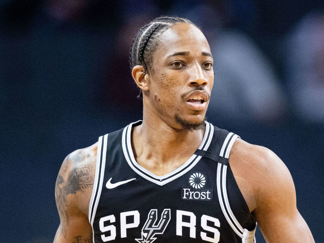 CHARLOTTE, NORTH CAROLINA - MARCH 03: DeMar DeRozan #10 of the San Antonio Spurs during the first quarter during their game against the Charlotte Hornets at Spectrum Center on March 03, 2020 in Charlotte, North Carolina. NOTE TO USER: User expressly acknowledges and agrees that, by downloading and/or using this photograph, user is consenting to the terms and conditions of the Getty Images License Agreement.