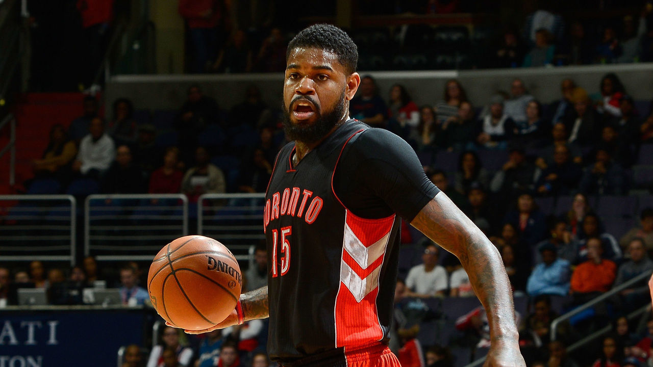 WASHINGTON, DC - JANUARY 31: Amir Johnson #15 of the Toronto Raptors handles the ball against the Washington Wizards at the Verizon Center on January 31, 2015 in Washington, DC.