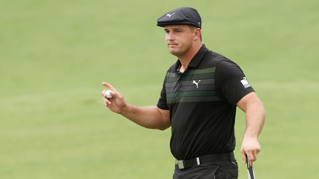 AUGUSTA, GEORGIA - NOVEMBER 12: Bryson DeChambeau of the United States waves on the second hole during the first round of the Masters at Augusta National Golf Club on November 12, 2020 in Augusta, Georgia.