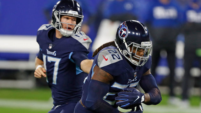 NASHVILLE, TENNESSEE - NOVEMBER 12: Ryan Tannehill #17 hands the ball to Derrick Henry #22 of the Tennessee Titans during the first half against the Indianapolis Colts at Nissan Stadium on November 12, 2020 in Nashville, Tennessee.