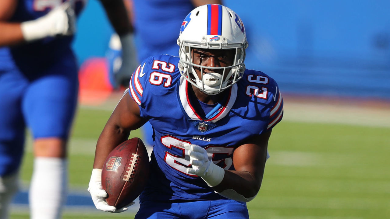 ORCHARD PARK, NY - NOVEMBER 08: Devin Singletary #26 of the Buffalo Bills runs the ball against the Seattle Seahawks at Bills Stadium on November 8, 2020 in Orchard Park, New York.