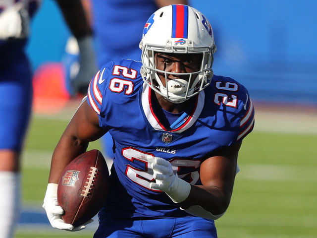 ORCHARD PARK, NY - NOVEMBER 08: Devin Singletary #26 of the Buffalo Bills runs the ball against the Seattle Seahawks at Bills Stadium on November 8, 2020 in Orchard Park, New York.