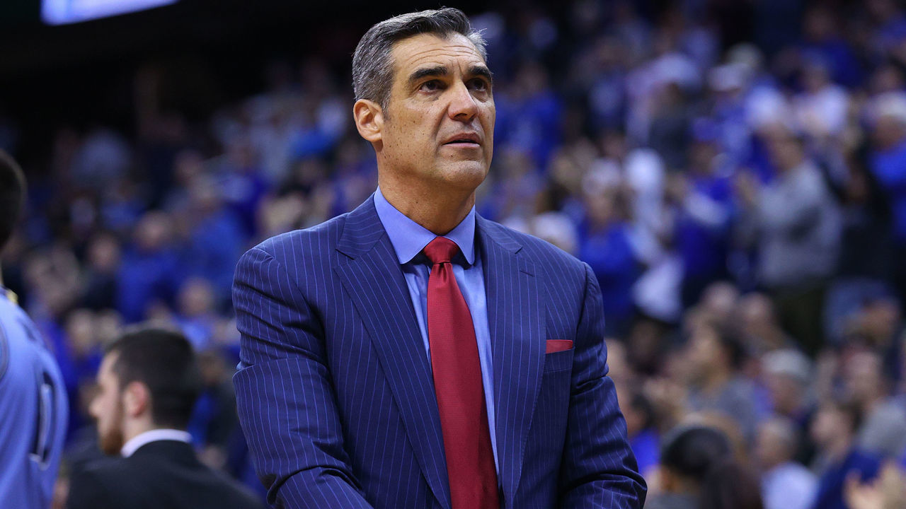 NEWARK, NJ - MARCH 04: Villanova Wildcats head coach Jay Wright during the second half of the college basketball game between the Seton Hall Pirates and the Villanova Wildcats on March 4, 2020 at the Prudential Center in Newark, NJ.
